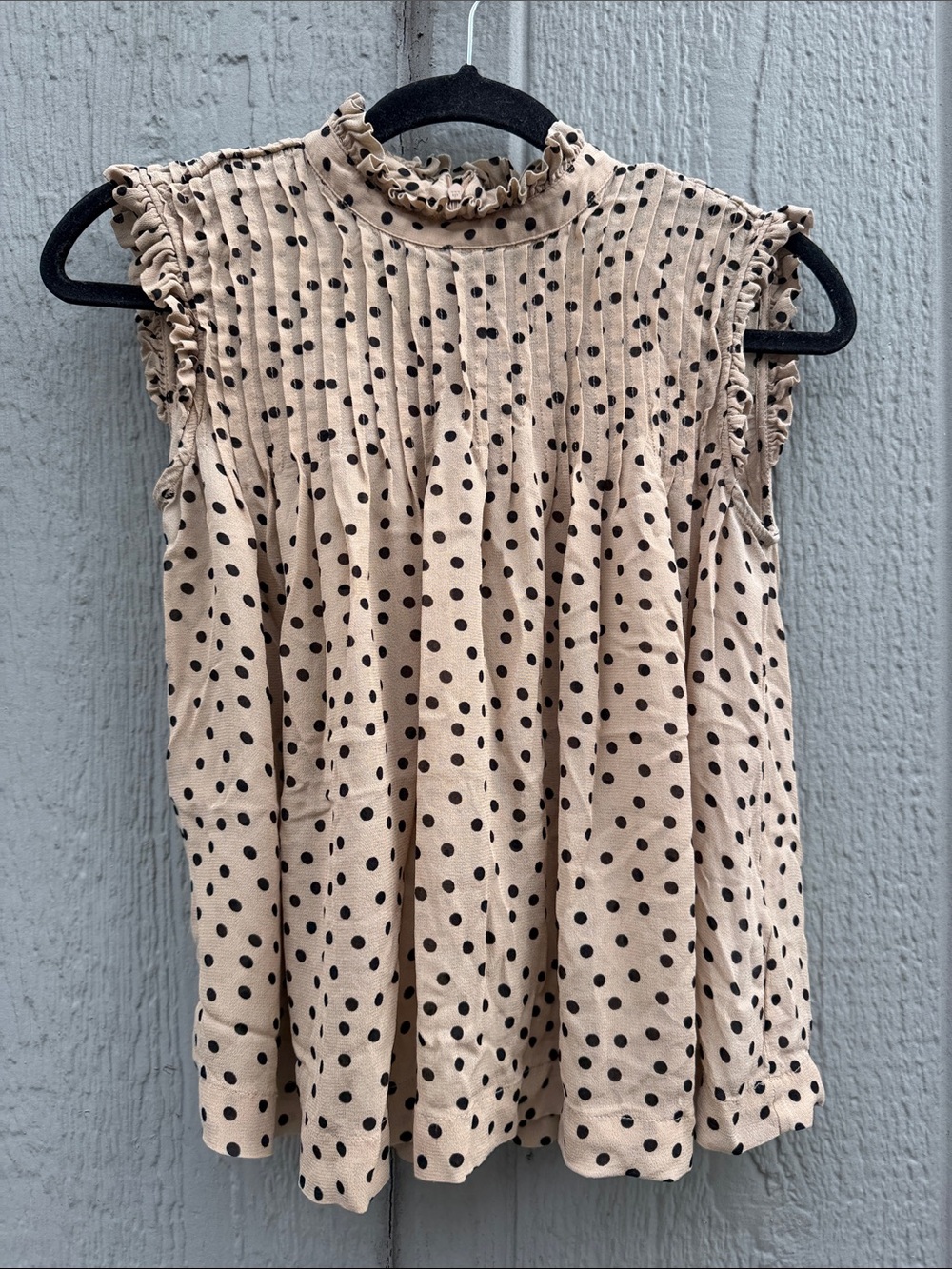 Ganni Sleeveless Ruffled Polka Dot Top - Beige/Black